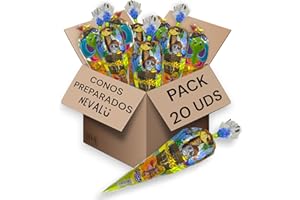 Nevalu Conos Rellenos de Golosinas. 20 Cucuruchos Rellenos de Chuches y Pasatiempo. Sin Gluten.