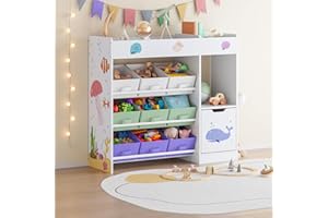 [en.casa] Scaffale per Cameretta con 9 Scatole Pieghevoli Porta Giocattoli con Scomparti e Piano Superiore Mobile Contenitore a Misura di Bimbi Design Aqua Dream - Verde Chiaro/Viola