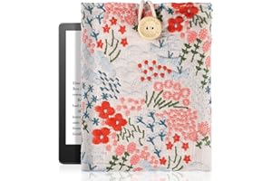 VincitoreModa Embroidered Flower Floral 6-7 Inch Kindle Sleeve - Compatible with Kindle Paperwhite/Basic, Paperwhite 11th 2021, Signature 6.8'' - Cotton Padded Pouch Sleeve Bag