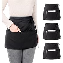 Kimhanro 4 Pièces Tabliers De Taille, Tablier Court Noir, Tablier De Serveuse Avec 3 Poches, Demi Tablier Unsex Pour La Maison, Restaurant, Bistro, Cuisine, Pâtisserie, Jardinage (Imperméable