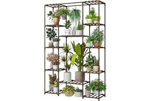 Bamworld Wysoki stojak na rośliny, do wewnątrz, duża półka na rośliny, na wiele roślin, drewniany stojak na kwiaty, na zewnątrz, wiszący stojak na rośliny, do salonu, ogrodu, na balkon, wystrój domu