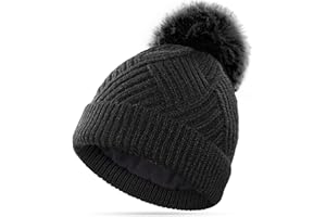 YESWEL Bonnet Femme Hiver, Bonnet à Pompon Doublé de Toison Thermique, Bonnet d'hiver avec Pom Pom Amovible pour Le Ski en Plein air