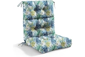 WITHARTPLAN High Back Chair Cushion for Outdoor Furniture-Waterproof All-Weather Adirondack Cushion with High Rebound Foam, Seat & Back Support-Indoor/Outdoor Use,Blue Leaves