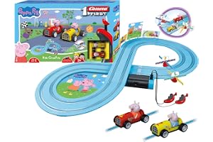 Carrera FIRST 20063043 Peppa Pig Kids Gran Prix Racerbane-set, 2,4 m elektrisk Carrera-bana med Peppa- och George-leksaksbila