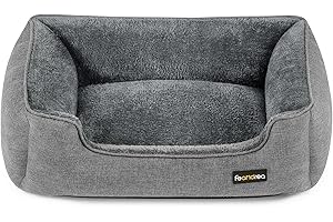 Feandrea Cama para Perros, Sofá de Lino para Mascotas, Bordes Elevados, Fondo Antideslizante, Funda Extraíble para Lavado, Tamaño M para Perros Pequeños, 70 x 55 x 21 cm, Gris Claro PGW10GG