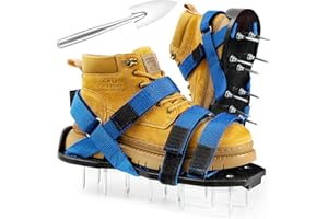 Bakulala Lawn Aerator Shoes for Grass Aerator Spiked Shoes Free-Installation Aeration Shoes with Stainless Steel Shovel, Heavy Duty Spiked Aerating Sandals with 900D Straps for Patio Garden Lawn Blue