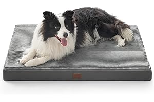 BEDSURE waschbares Hundebett für Grosse Hunde - 104x69x8.5cm Komfort Hundekissen mit Rutschfester Basis und abnehmbarem waschbarem Bezug, Eierkarton-Schaumstoff Hundematte, Grau - Nicht Wasserdicht