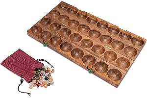 Logoplay Holzspiele Hus - Bao - Kalaha - Mancala Gra Wykonana z Drewna Samena wraz z 75 Kamieniami Szlachetnymi Wielokolorowa