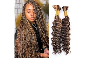 TRUMORE Human Braiding Hair for Boho Braids Highlight Deep Wave Bulk Human Hair for Braiding 14 Inch 2 Bundle 100G P430 Wet and Wavy Curly Ombre Bohemian Hair Extensions No Weft Bundles