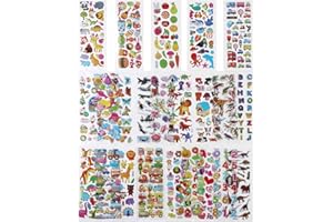 FNGEEN Puffy Stickers for Kids Toddlers, Small Children Sticker Pack, 24 Sheets 3D Sticker Bulk, Mini Party Favor Party Bag Filler Kid Boy Girl (Dinosaur Car Animal Dog Flower Heart Number Food Truck)