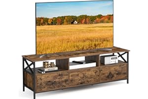 VASAGLE Mobile TV, Tavolino Porta TV fino a 65 Pollici, con 3 Cassetti, 3 Scomparti Aperti, 147 x 40 x 50 cm, Soggiorno, Camera da Letto, Struttura in Acciaio, Marrone Vintage e Nero LTV301B01