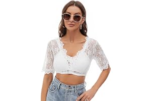 NIUDAU Damen Dirndlblusen Spitze Tracht Bluse Elegante Halbarm Oktoberfest Trachtenbluse Weiß/Schwarz