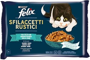 Felix Rustik Fish Selection Fuktig Katt med tonfisk, lax - 48 kuvert 80 g vardera (12 förpackningar om 4 x 80 g) - 4460 g