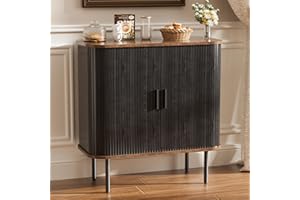 FiveWillowise Küchenschrank, Sideboard mit 2 Schiebetüren, Anrichte, Aufbewahrungsschrank, Buffetschrank, Kaffeebar-Schrank für Küche, Esszimmer, Wohnzimmer, 80 x 40 x 81.5cm, Schwarz