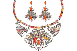 VALICLUD Vintage Bohemian Jewelry Set Jewellery Set Boho Bib Necklace Resin Earrings National Style Costume Jewellery for Women Statement Necklaces