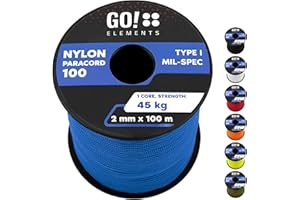 GO!elements 100m Paracord 2mm Corde en Nylon résistant à la déchirure - Paracord 100 Type I Corde de Survie - supportant jusqu'à 45kg - 100 mètres, Couleur: Bleu
