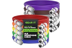 GearIT XLR to XLR Microphone Cable (6 Feet, 10 Pack) XLR Male to Female Mic Cable 3-Pin Balanced Shielded XLR Cable for Mic Mixer, Recording Studio, Podcast - Multi Colored, 6Ft, 10 Pack