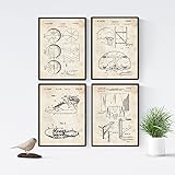Lot De 4 Affiches Vintage Brevet D'inventions - Format A4, Papier 250g, Couleur Sépia, Sans Cadre