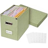Hiwhy File Organizer with 15 Hanging Folders, Detachable Lid, Stainless Steel Sliding Bars, Label Sheet, Foldable Storage for