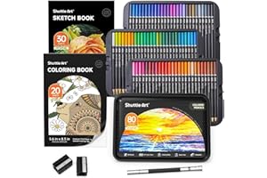 ‎SHUTTLE ART Shuttle Art Buntstifte Set, 80 professionelle Buntstifte für Erwachsene und Kinder, Farbstifte Set mit Malbuch, Skizzenbuch, Spitzer, Bleistiftverlängerer und Eisenbox, Buntstift Kinder, Holzstifte