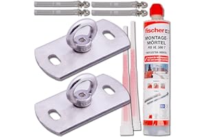 Toldoro® Lot de 2 supports de plafond en acier inoxydable avec matériel de montage / crochet mural et de plafond inoxydable avec charge de rupture de 400 kg / fixation pour fauteuil suspendu, voile