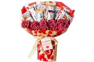 ONZA DULCE Y SALADO SWEET & SALTED Onza Ramo de Chocolates para regalar. Chocolatinas Kinder Bueno, Schokobons, Happy Hippo, Kinder Mini, Cards. Incluye Rosas decorativas para Regalo de San Valentín Original, Regalos Pareja.