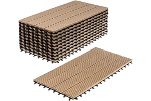 Ventanara® WPC Holz Kunststoff Fliesen Terrassenfliesen Klickfliesen Balkonfliesen 11 Stück (30 x 60 cm, Natur Standard)