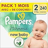 Pampers Couches Harmonie Taille 2 (4-8 kg), 240 Couches Bébé, Pack 1 Mois, 100% d'absorption Pampers & des Ingrédients d'orig