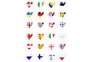 CDB 24 Eurovision Song Contest pre cut Hearts edible Cupcake Cake Toppers Wafer Rice Paper