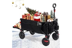 TIMBER RIDGE Carro de Playa Plegable XXXL con Portón Trasero 135 kg Carro Plegable Resistente con Ruedas Anchas Desmontables y asa Ajustable para Acampar al Aire Libre Jardín Compras Negro