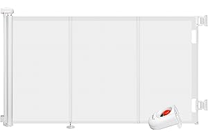 Ycozy Puerta Seguridad Bebé Retráctil 0-200 cm, Barrera Seguridad Niños Extensibles con Poste de Refuerzo para Escaleras, Pasillos, Interiores y Exteriores