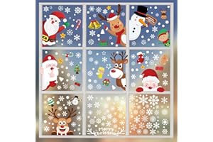 GOSKNOR 9szt Swiatecznych Naklejek Okna, Wielokrotnego Uzytku Swiateczne Statyczne Naklejki Okna Urocze Choinki Wzór Platka Sniegu Losiem Swiateczne Naklejki Okna Dekoracji Przyjec Domowych(Styl C)