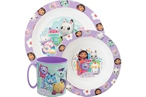 Sorrisini Vajilla Infantil Reutilizable Apta Para Microondas Gabby, Juego de Platos Irrompibles de Plástico Para Niños y Bebés, Plato, Cuenco Para Cereal, Taza 350ml, sin BPA Gabby Space