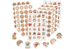 ‎DPKOW DPKOW 8 x 24 Aufkleber Adventskalender Zahlen, Kraft Weihnachten Adventskalender Sticker 1-24 Nummern Adventskalender 2025 Klebezahlen Selbstklebend Etiketten Adventskalender Basteln Weihnachten
