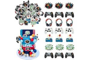 SYKYCTCY 60 Stück Essbare Videospiel Cupcake Toppers Waffelpapier Gaming Tortendeko Videospiel Geburtstag Kuchen Deko für Baby Dusche Jungen Geburtstag Party Kuchen Dekoration