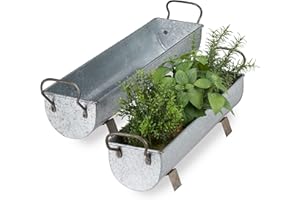Relaxdays Balconnière gouttière Pot métal jardinière Zinc Jardin bac à Fleurs déco Set de 2, argenté