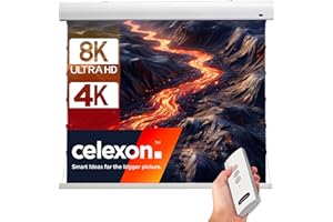 celexon HomeCinema Dynamic Slate ALR Hochkontrast-Tension-Motor-Leinwand 90" | 199x112cm 16:9 | elektrische 8K, Full-HD Beamer-Projektions-Leinwand mit strammen Seilspannsystem | Decken-/Wand-Montage