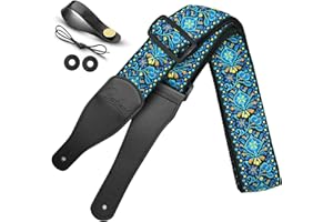 BESTSOUNDS Guitar Strap, Jacquard Embroidered Cotton Straps with Leather Ends Shoulder Strap for Bass, Acoustic, Electric Guitar
