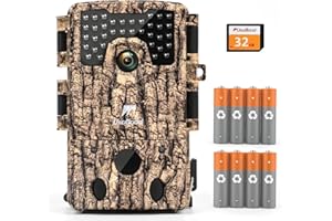 usogood Cámara de Fototrampeo 4K, Cámara de Caza con Visión Nocturna, Detección de Movimiento PIR y Tarjeta de Memoria 32GB, Impermeable IP66 para Monitoreo de Animales y Seguridad en Exteriores