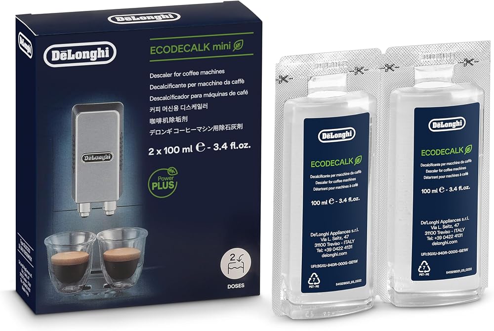Delonghi Ecodecalk Kahve Makinası Kireç Sökücü - 2x100ml | Kireç çözme tabletleri, bitkisel formül, kahve makineleri için bakım aksesuarı, 2 x 100 ml şişe, biyolojik olarak çözünebilir