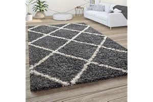 PACO HOME Alfombra De Pelo Largo, Suave Salón Shaggy Estilo Escandinavo Motivo De Rombos, tamaño:100x200 cm, Color:Antracita