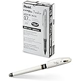 Pentel Energel Tradio Medium Tip Black Ink Roller Ball Pen - White (Pack of 12)