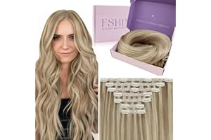 Fshine Clip en Extensiones de Cabello Real 16 Pulgadas 120 Gramos Resaltado de Rubio Dorado Y Rubio Claro 7 Piezas en Cabello Humano Cabeza Completa Color 16P22