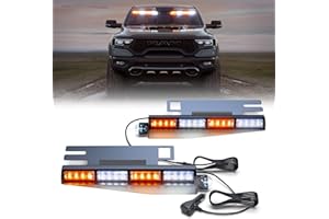 ‎DINFU Dinfu 2 Stück 48cm Blinken LED Warnleuchte Orange + weißes Leuchtfeuer, 26 modes stroboskop Sicherheits warnleuchten mit 32 LEDs für Baufahrzeuge, LKW Truck Traktor Dach oben
