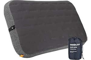 TREKOLOGY Camping Pillow - Large Inflatable (60x38cm) for Home-Like Comfort, Portable & Ergonomic, Easy to Clean, Durable & Leak-Proof, Adjustable Removable Strap for Secure Fit – ALUFT Ultra (Grey)