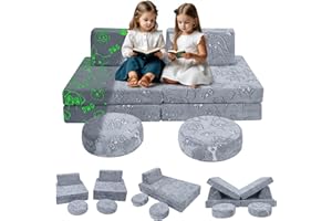 MeMoreCool Kids Play Sofa Bed, Glow Sofa Modular Toddler Chair Armchair Couch for Bedroom Playroom, 8-Piece Fold Out Couch Play Set, Creative Baby Couch Children Convertible Sofa