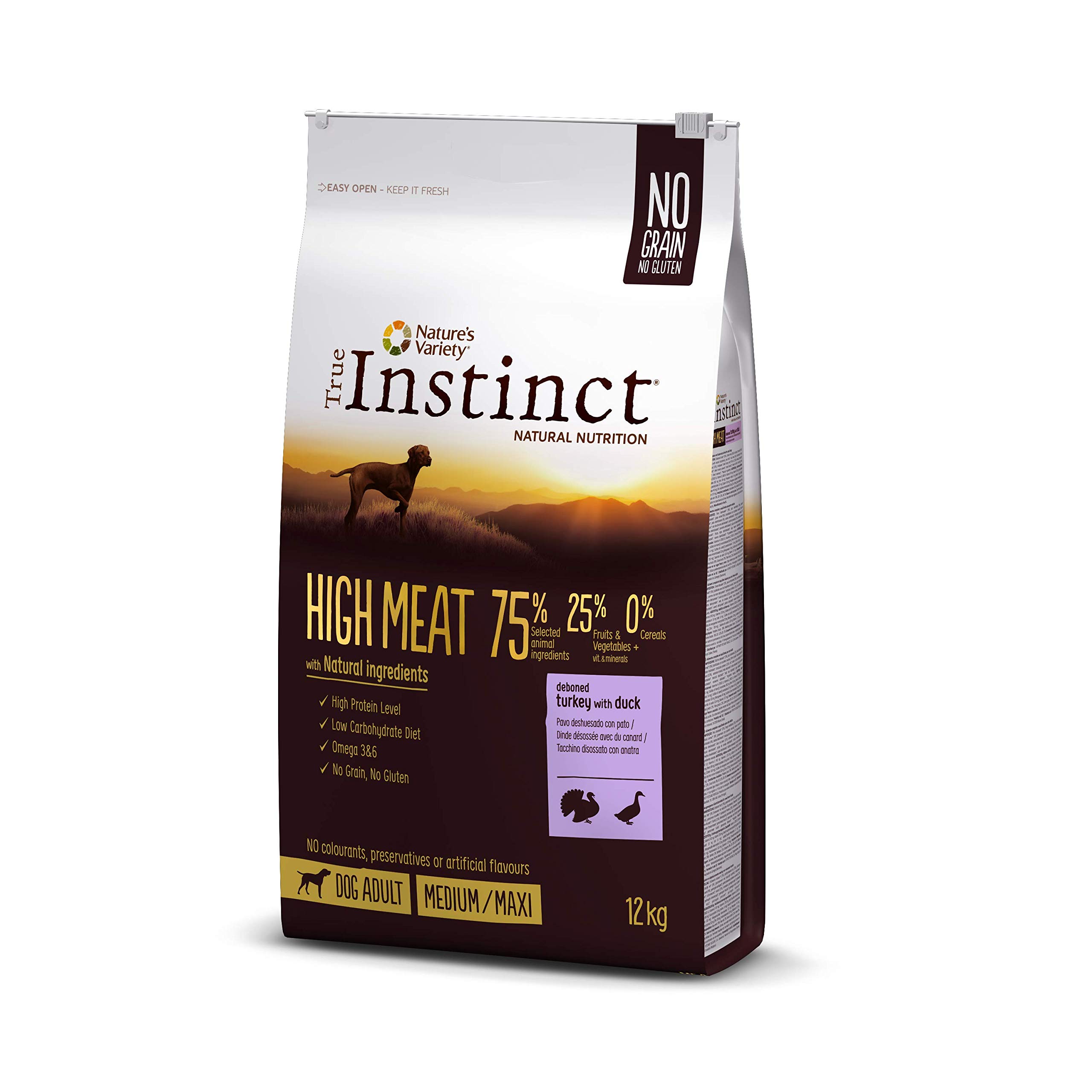 True Instinct High Meat Adult Medium/Maxi - Pienso para Perros Adultos con Pavo Deshuesado 1200 g 4 ENERGÍA PARA UNA VIDA ACTIVA: Alimento con un alto nivel de energía y proteínas adaptado a un estilo de vida activo.
ADAPTADO A LA NATURALEZA FELINA: Receta basada en alto contenido en carne y pescado, sin cereales y bajo en carbohidratos (max 20% ELN) para satisfacer la nutrición instintiva del gato.
RECETA SIN CEREALES O GLUTEN: Receta sin cereales, con patatas, guisantes y garbanzos como fuente de carbohidratos digeribles.