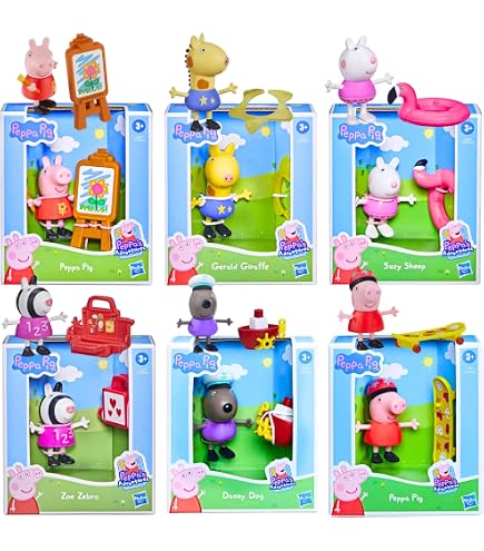 Peppa Pig 5 Personaggi In Costume - Mago, Pirata, Clown, Cowgirl, Dinosauro - Braccia E Gambe Snodabili, Giocattolo Collezionabile