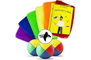Diabolo Freizeitsport Kit de Démarrage de Jonglage pour Débutants avec 6x TISSUS de Jonglage (60x 60cm), 3 Balles de Jonglage (62 mm)- Guide pour Astuces inclu (ENG/DE) – Idéal comme Cadeau
