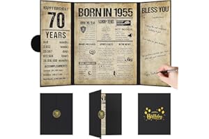 Benjia 70th Birthday Decoration, Bday Card Gift Guest Signing Book for Woman Man, Born in 1955 UK Poster Guestbook, 70 Years Old Signature Board, Vintage Birthday Party Decor for Mum Dad